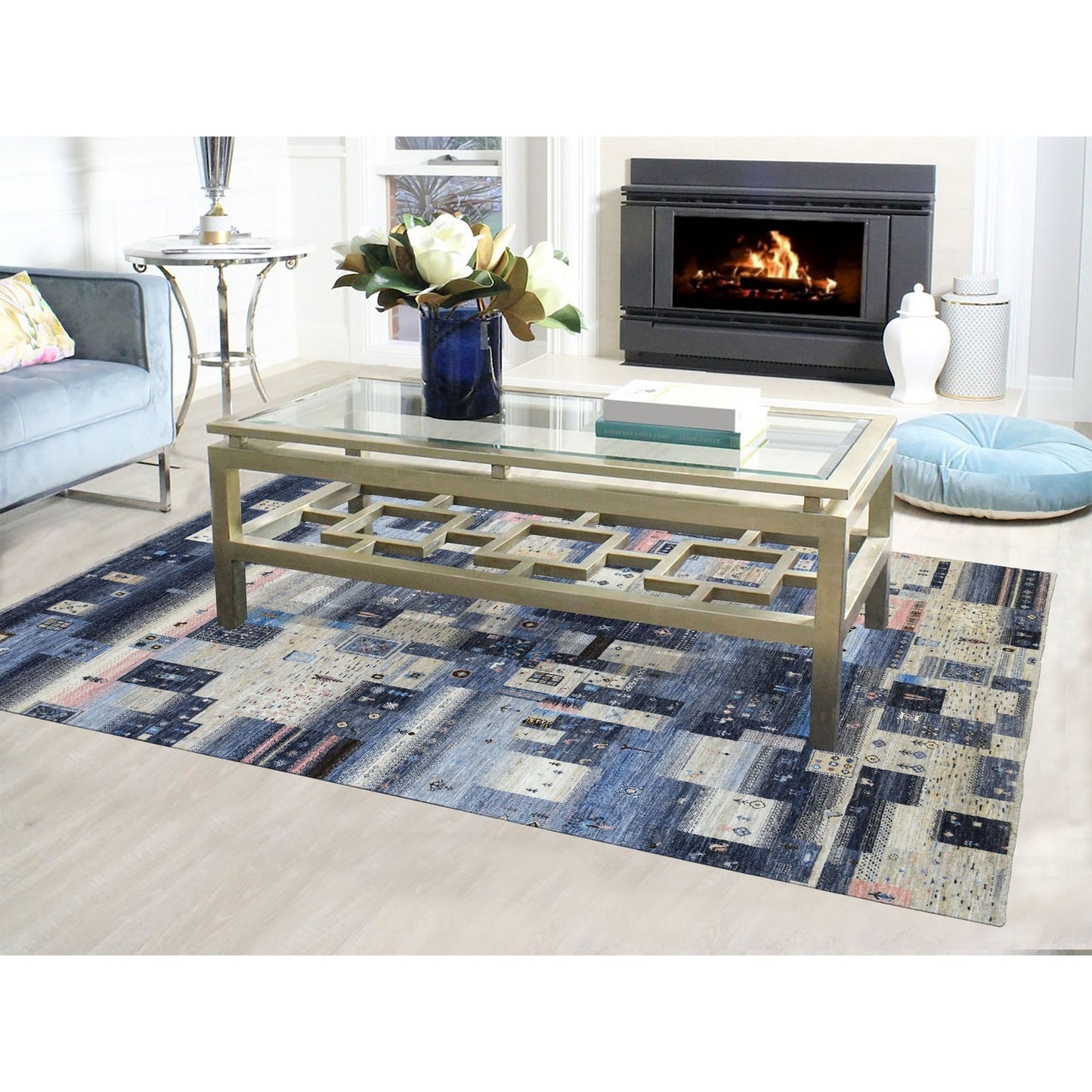 5'10"X9'2" Gray Beige And Blue Kashkuli Gabbeh Hand Knotted Wool Rug