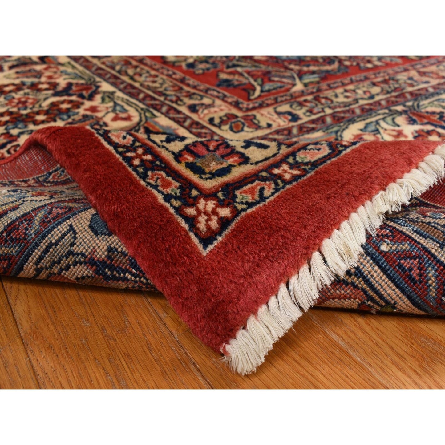 10'X13'9" Crimson Red Vintage Zoroastrian Saroogh Wool Hand Knotted Rug
