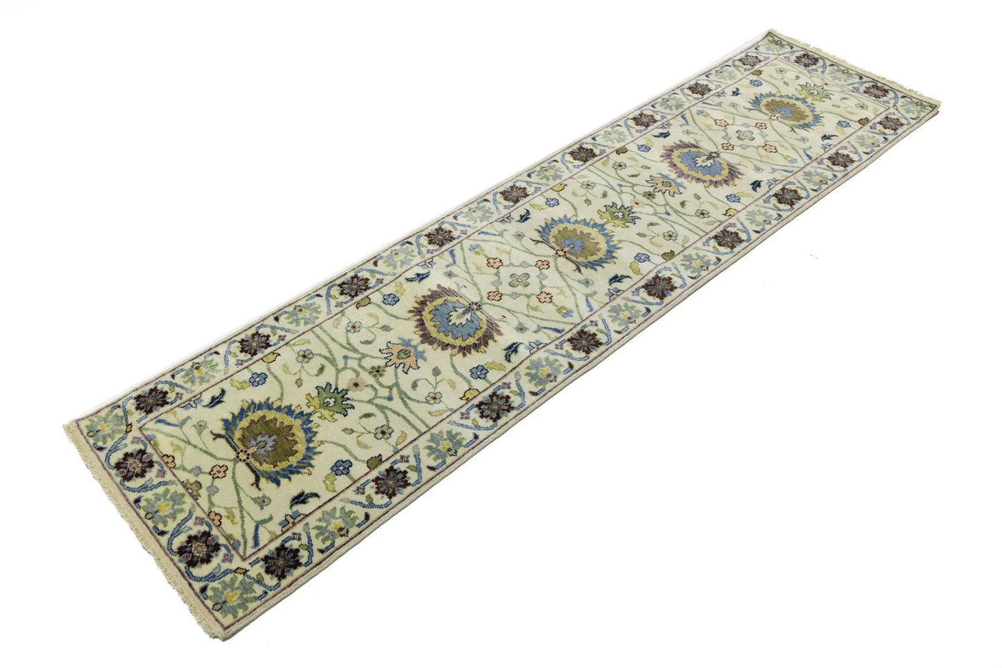 Cream Osh Chobi Peshawar Wool Runner Rug Floral