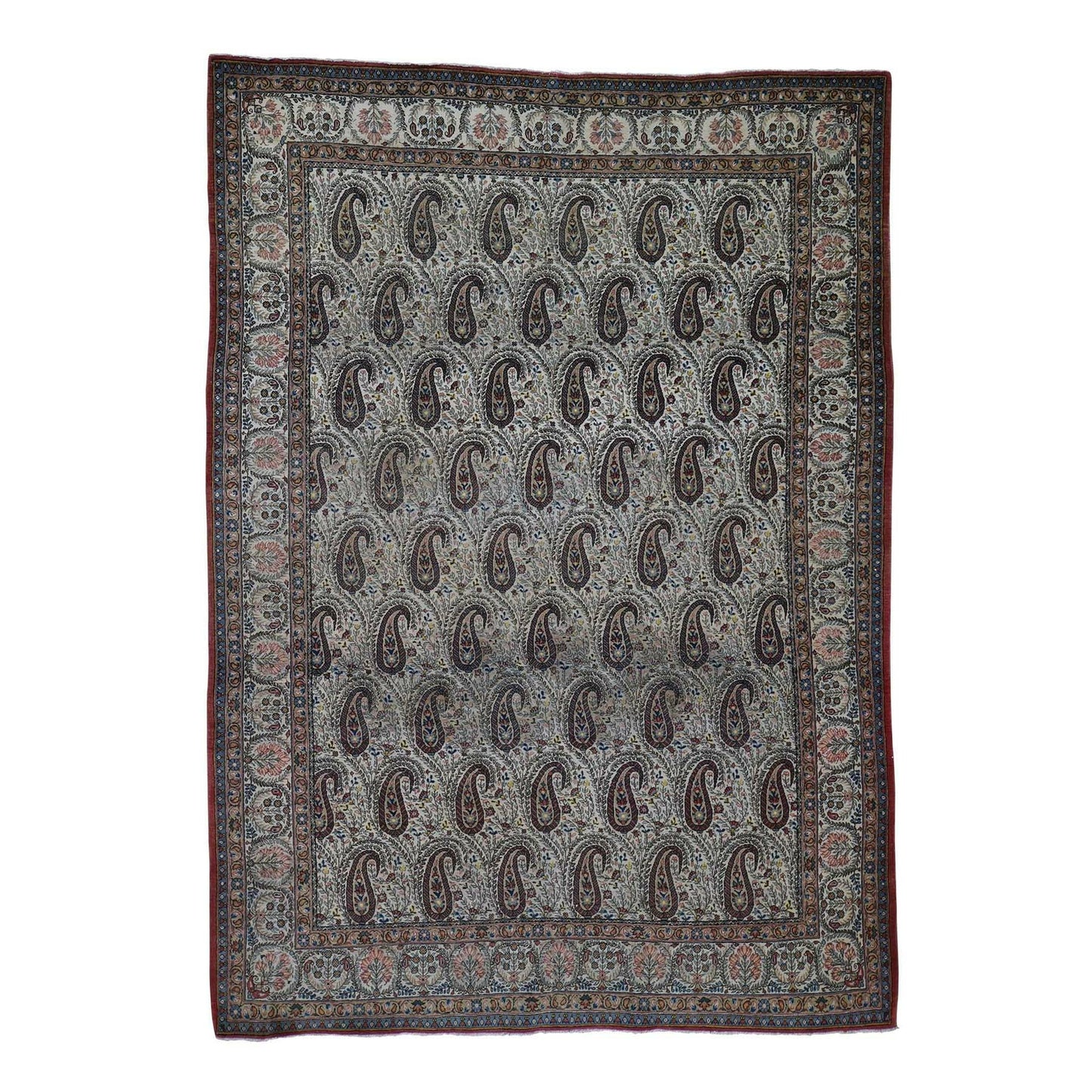 6'3"X8'9" Ivory Antique Good Condition Paisley Design Oriental Rug