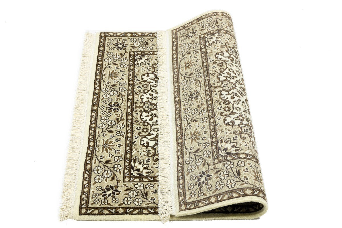 Handmade Kirman Square Rug Cream Floral Medallion