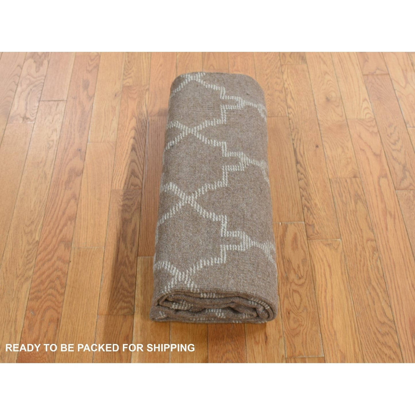 5'X7' Brown Pure Wool Hand Knotted Mixed Kilim And Piled Design Rug