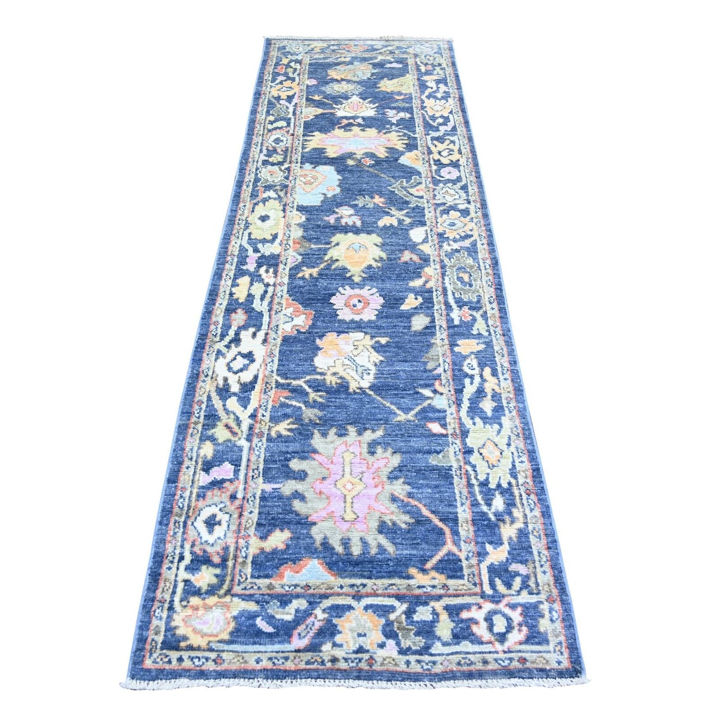 3'X9'7" Space Cadet Wool Hand Knotted Afghan Angora Oushak Runner Rug