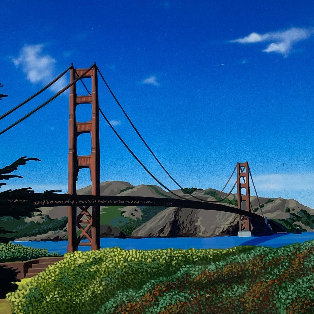 Robert Blumhagen -Skybridge Uniquel Painting Acrylic On Canvas Signed Framed