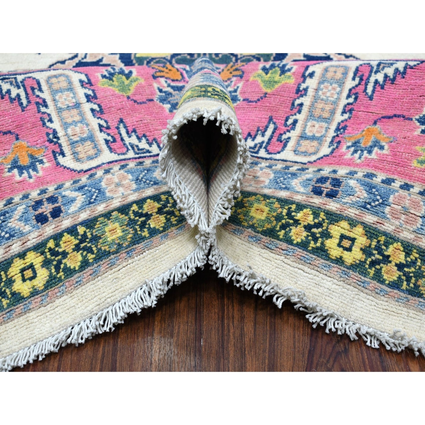 8'10"X11'6" Colorful Ivory Fusion Kazak Natural Wool Hand Knotted Rug