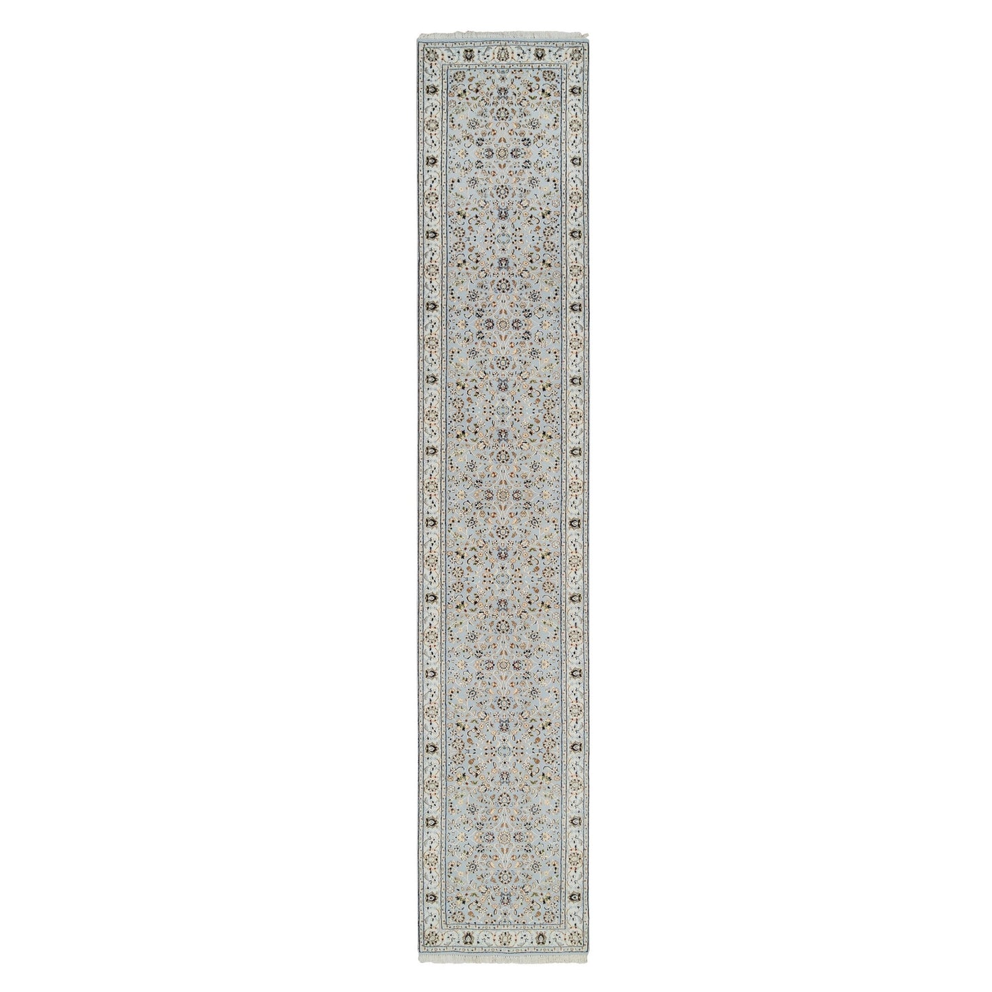 2'6"X13'9" Blue Nain Flower Design 250 Kpsi Wool Hand Knotted Runner Rug