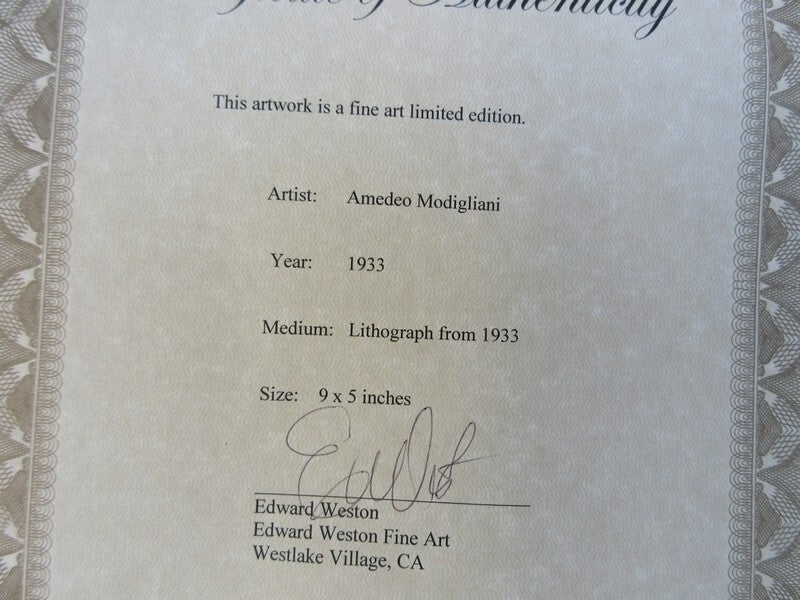 Amedeo Modigliani 1933 Original Lithograph Set Of 3 Woman Portrait Framed Coa