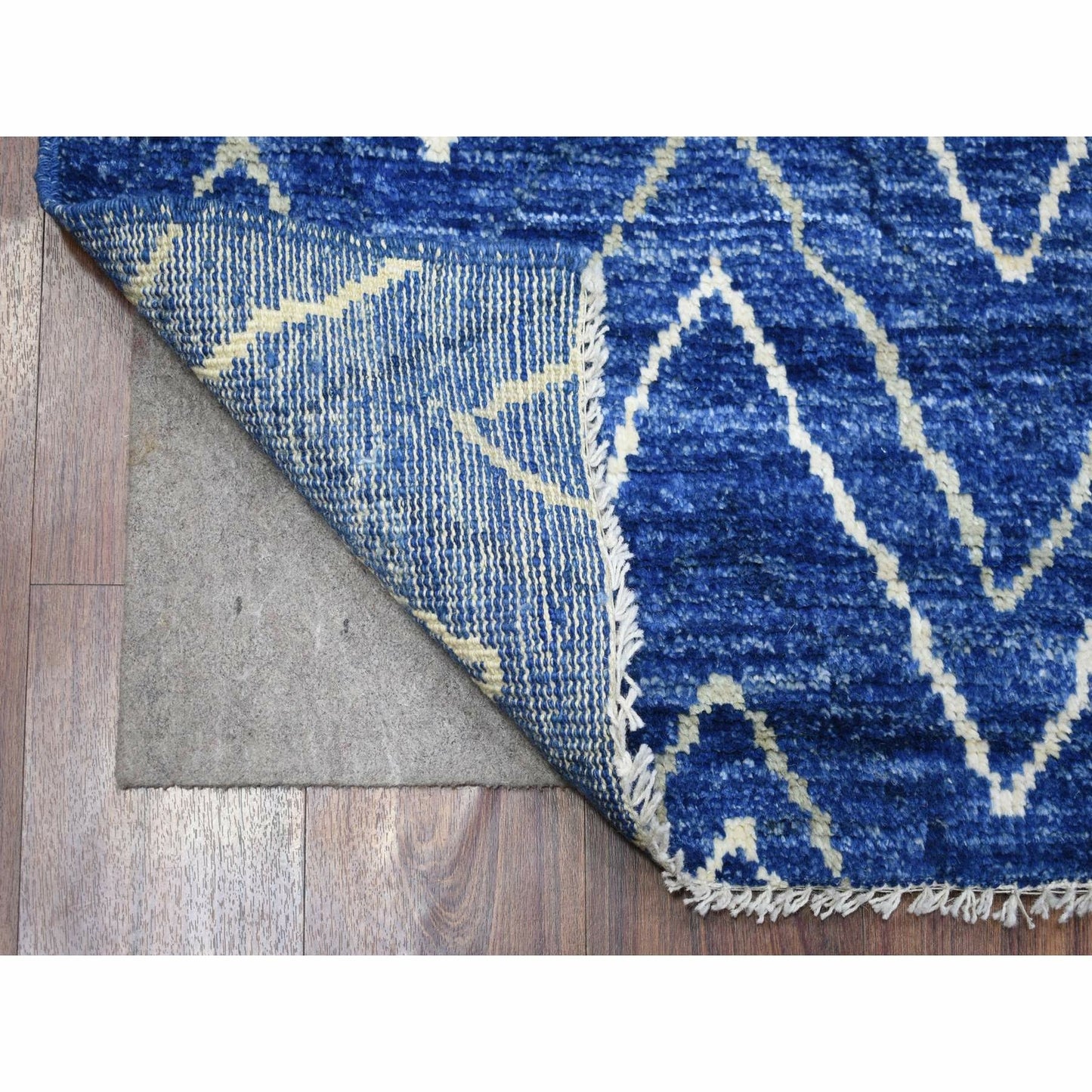 3'10"X5'9" Blue Hand Knotted Soft And Shiny Wool Moroccan Berber Rug