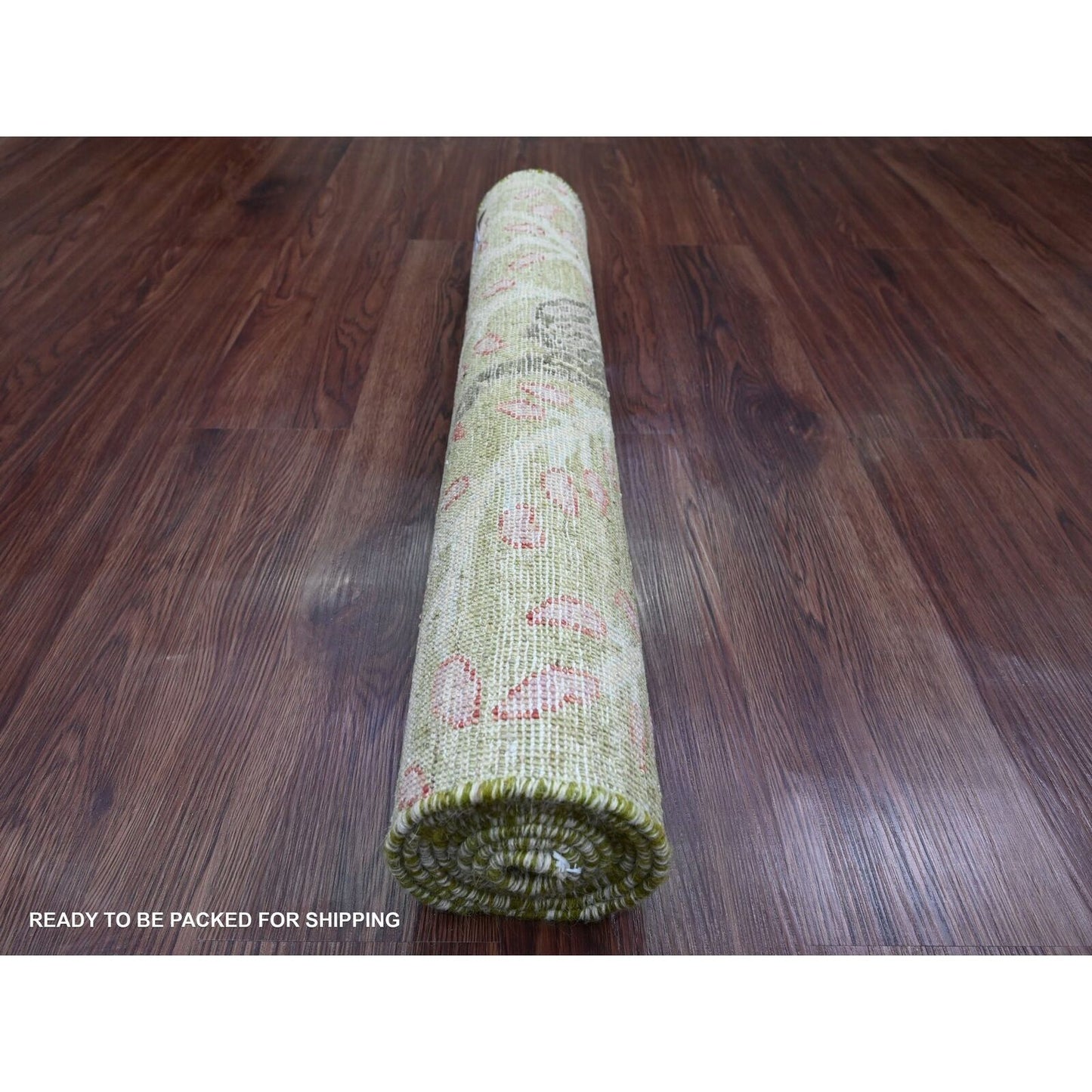 2'7"X6' Green Afghan Peshawar Birds Design Wool Hand Knotted Runner Rug