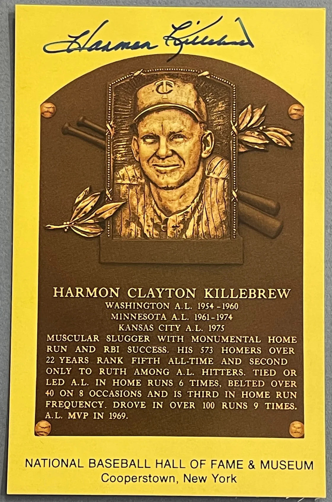 Copy Of Harmon Killebrew Autographed Hall Of Fame Plaque