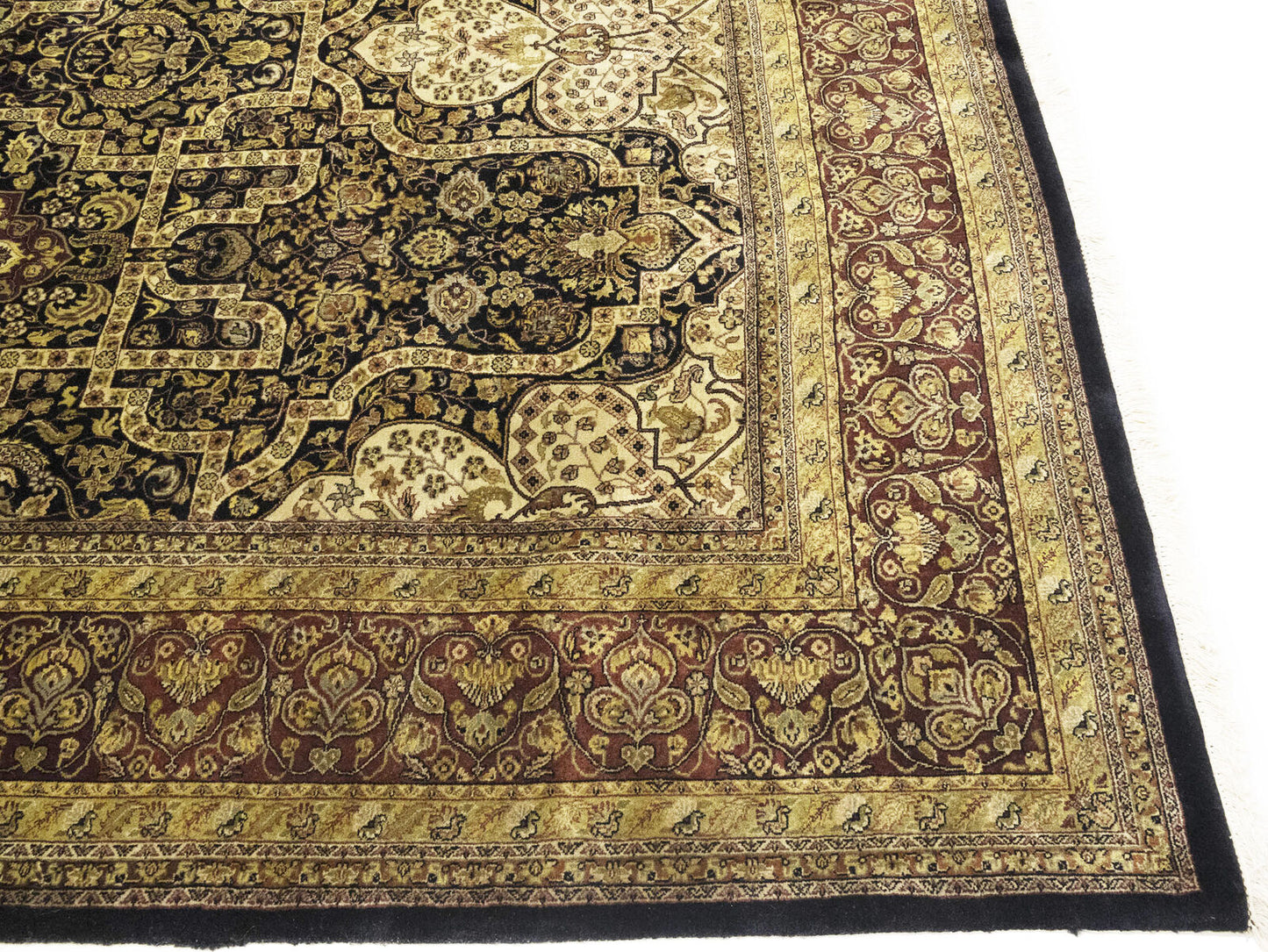 Hand-Knotted Agra Jaipur Oriental Rug Floral