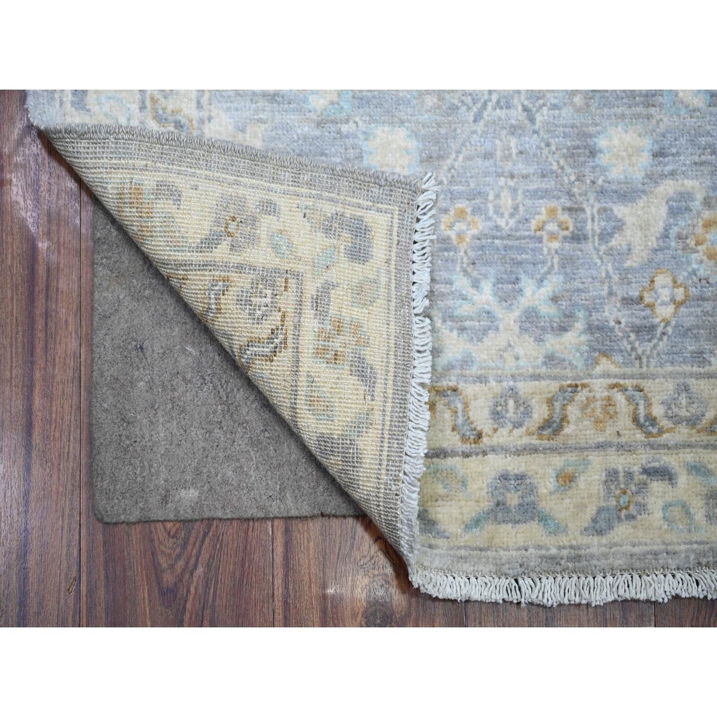 2'7"X9'6" Aegean Blue Finer Peshawar Wool Hand Knotted Runner Rug