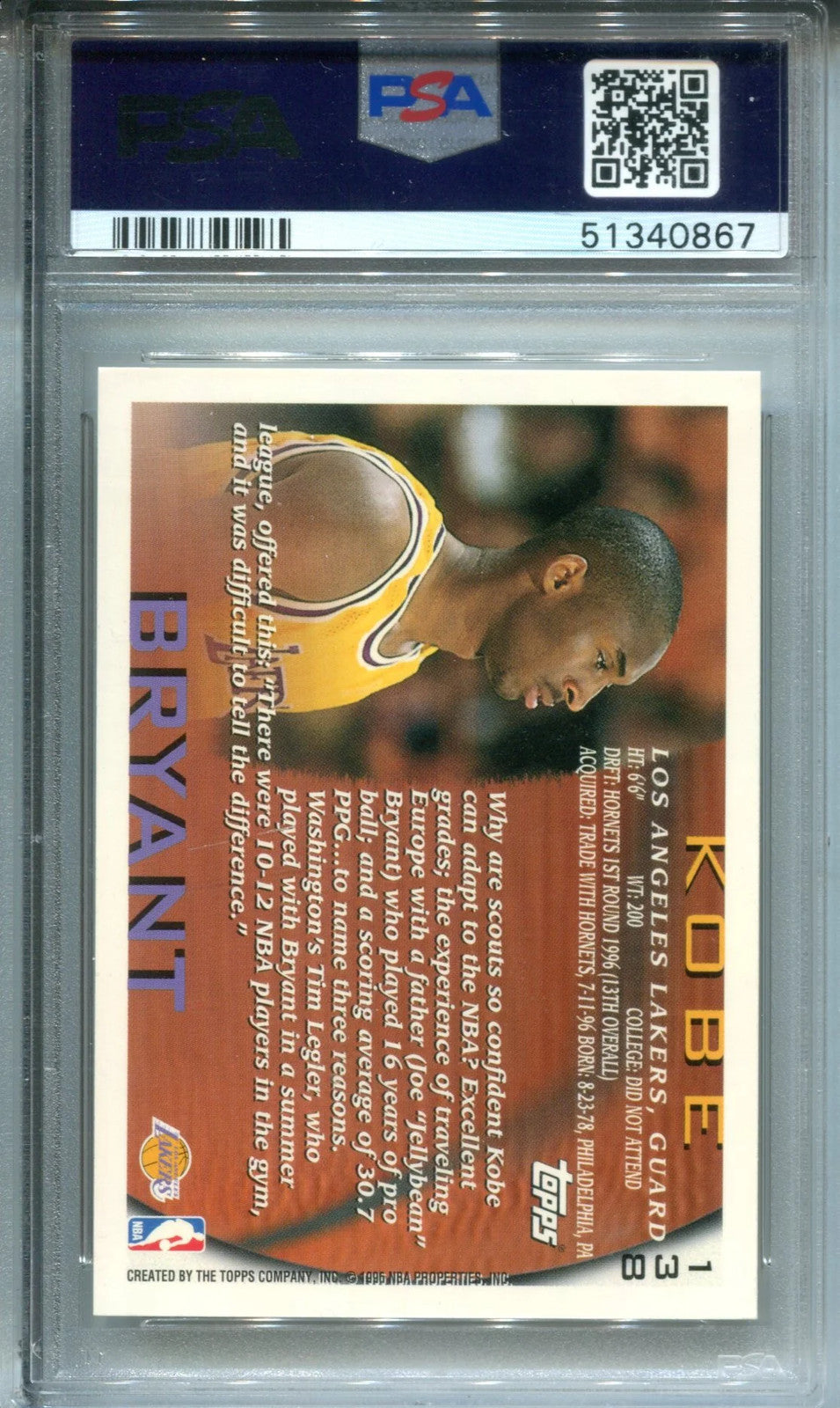 Kobe Bryant 1996-97 Topps Rookie Card (Psa)