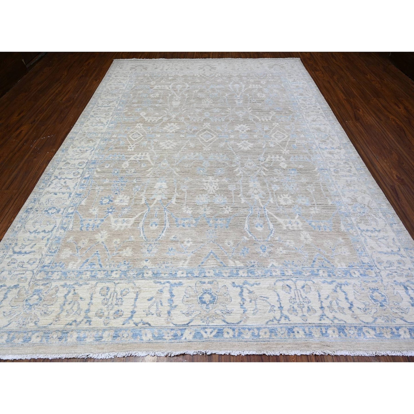 8'9"X12' Brown White Wash Peshawar Wool Hand Knotted Oriental Rug