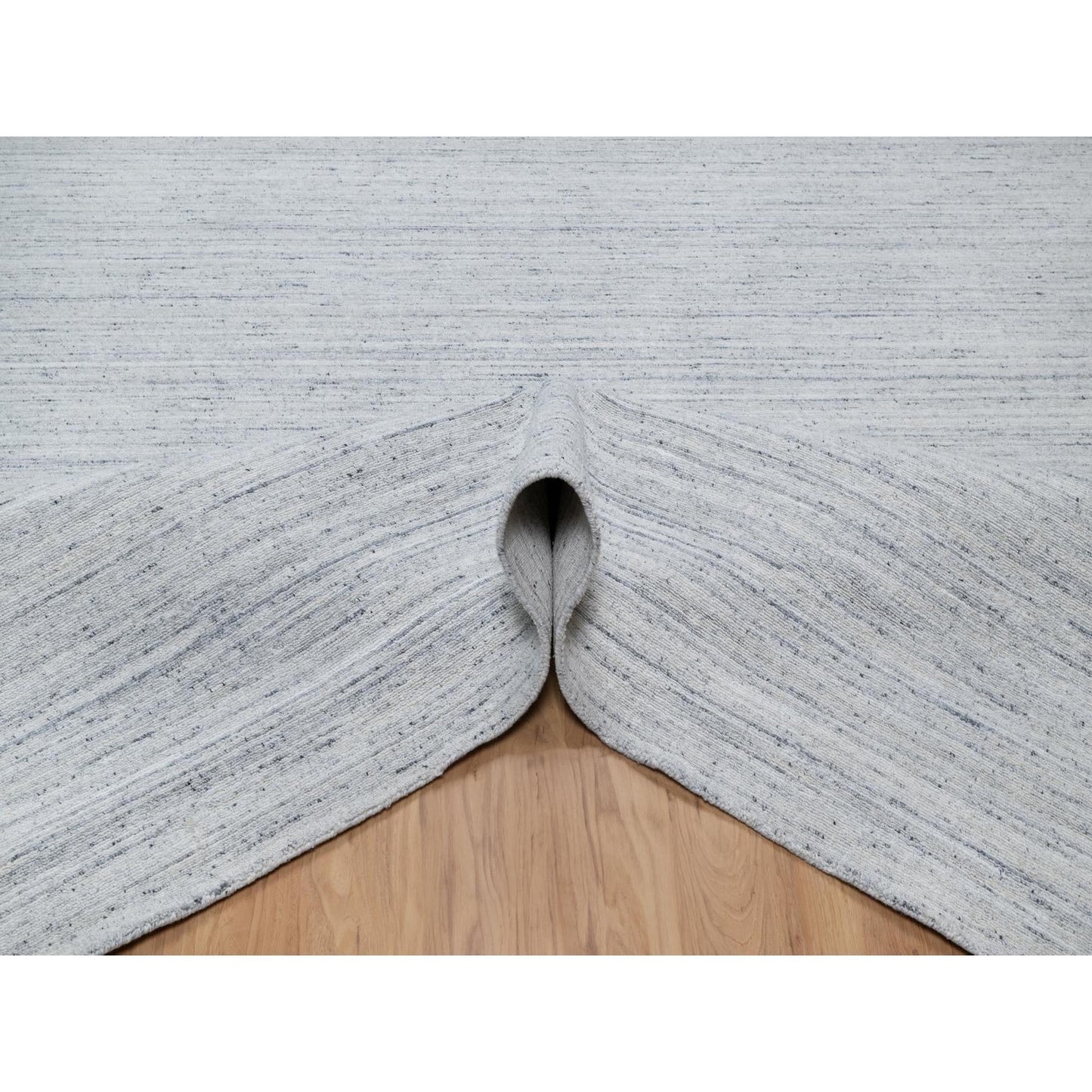 9'X12' Misty Gray Modern Striae Design,Natural Wool Hand Loomed Rug