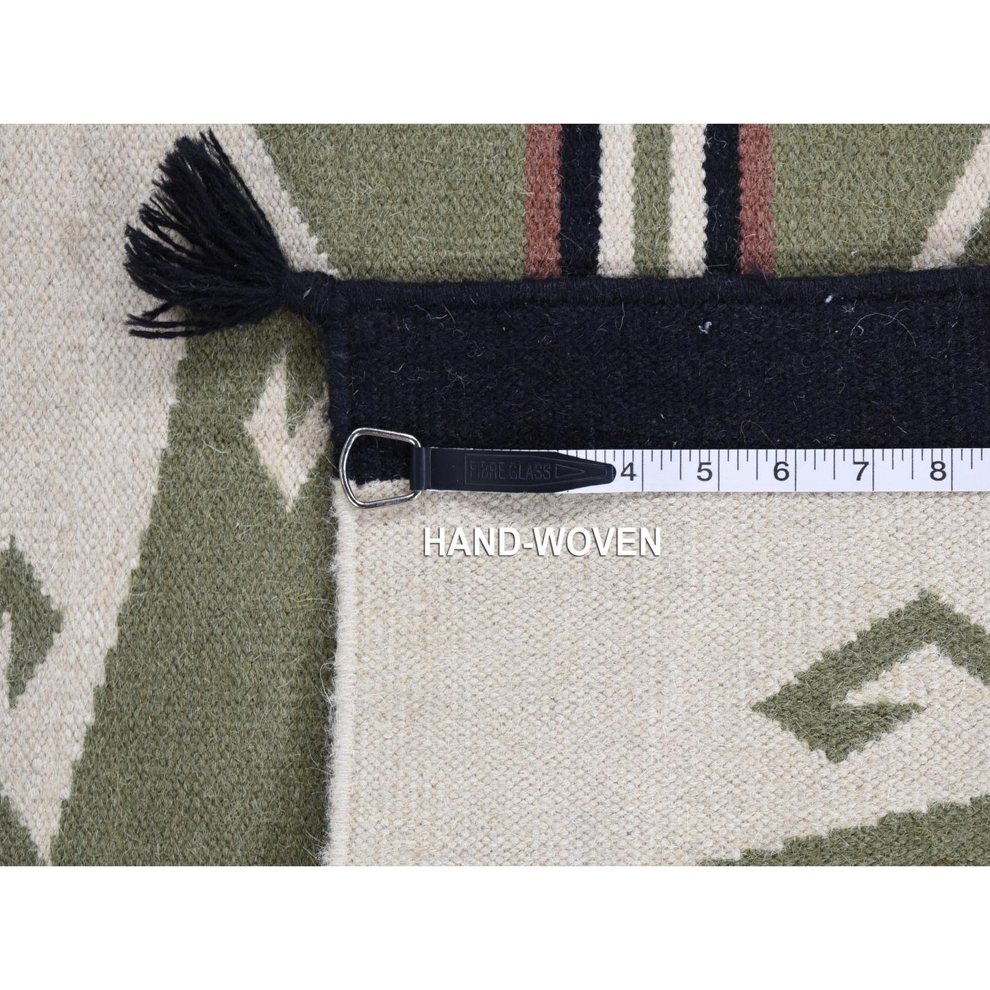 5'2"X7' Ivory Navajo Design Flat Weave Wool Hand Woven Rug