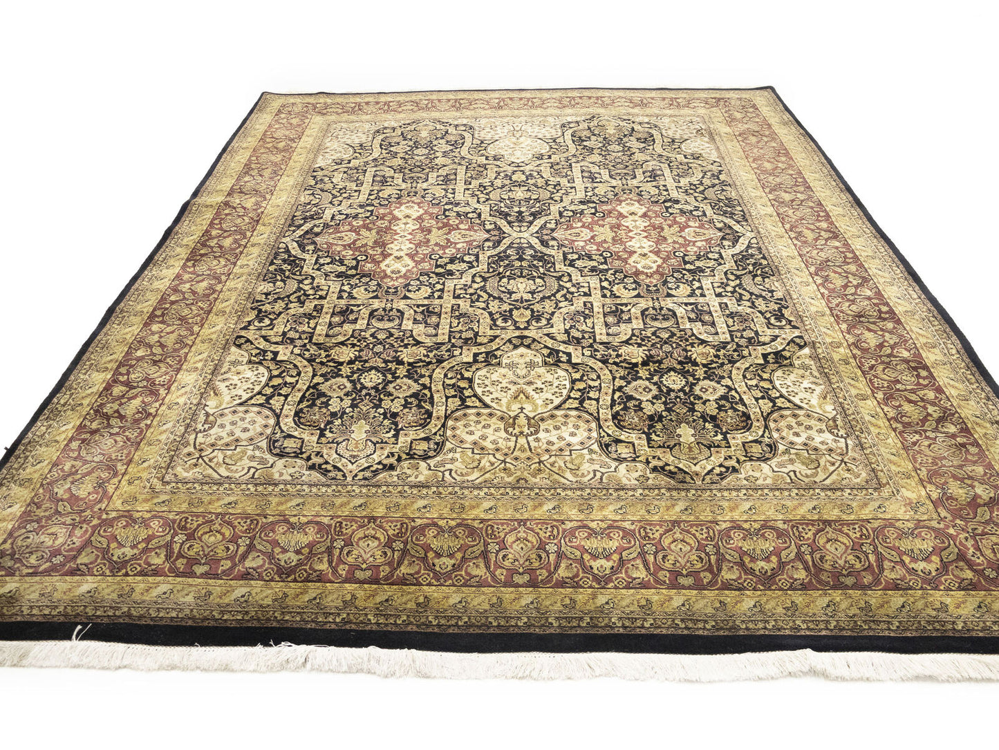 Hand-Knotted Agra Jaipur Oriental Rug Floral