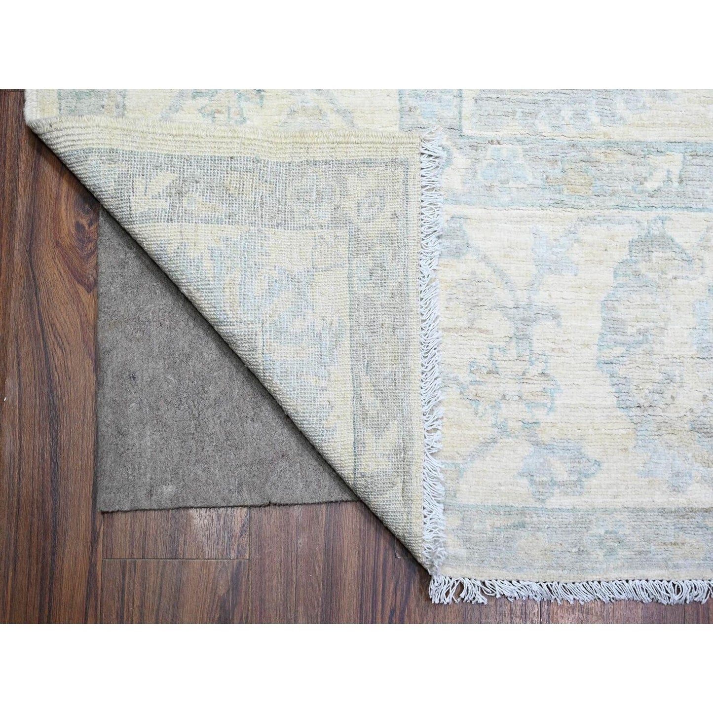 10'2"X14'1" Frost White Organic Wool White Wash Peshawar Hand Knotted Rug