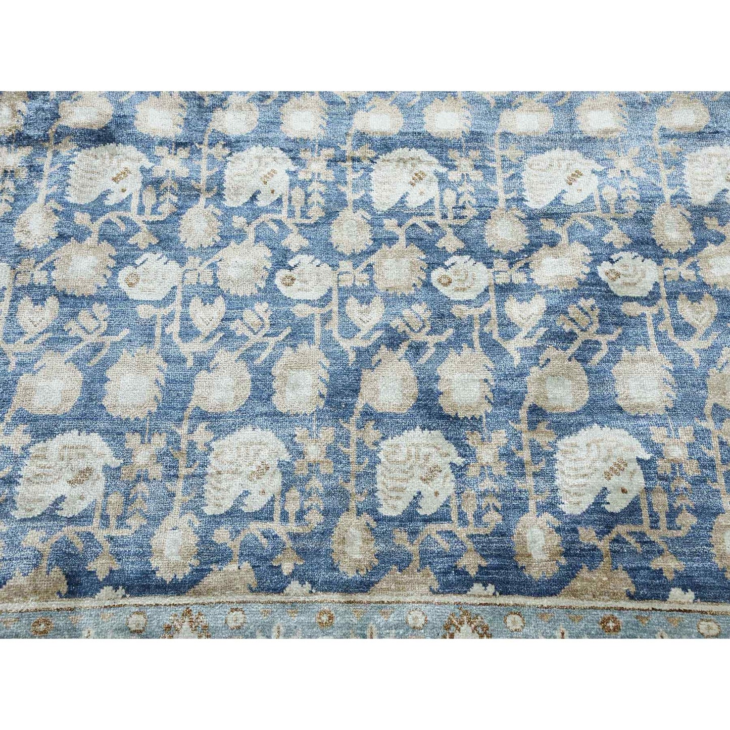 8'9"X12' Yale Blue Hand Knotted 100% Pure Real Silk Khotan Design Rug