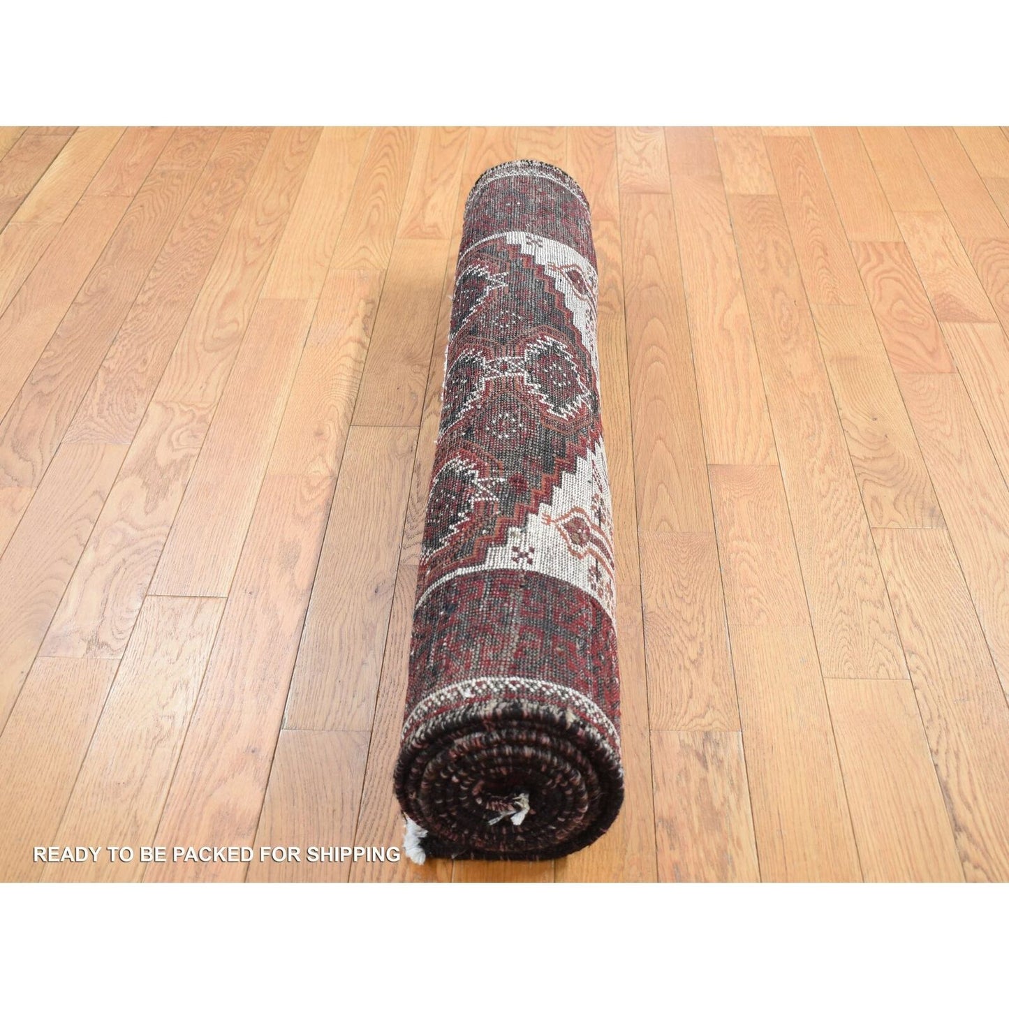 3'8"X8' Red Vintage Zoroastrian Balooch Wool Hand Knotted Wide Runner Rug