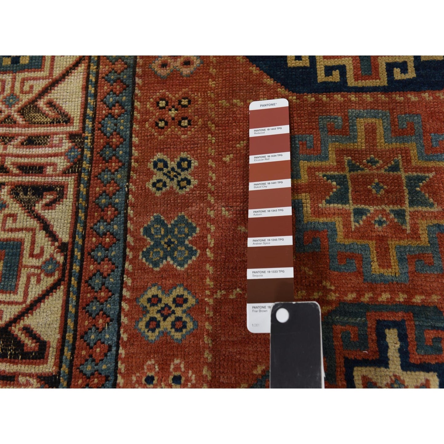 3'9"X8'4" Red Antique Caucasian Mogan Kazak Wool Hand Knotted Runner Rug