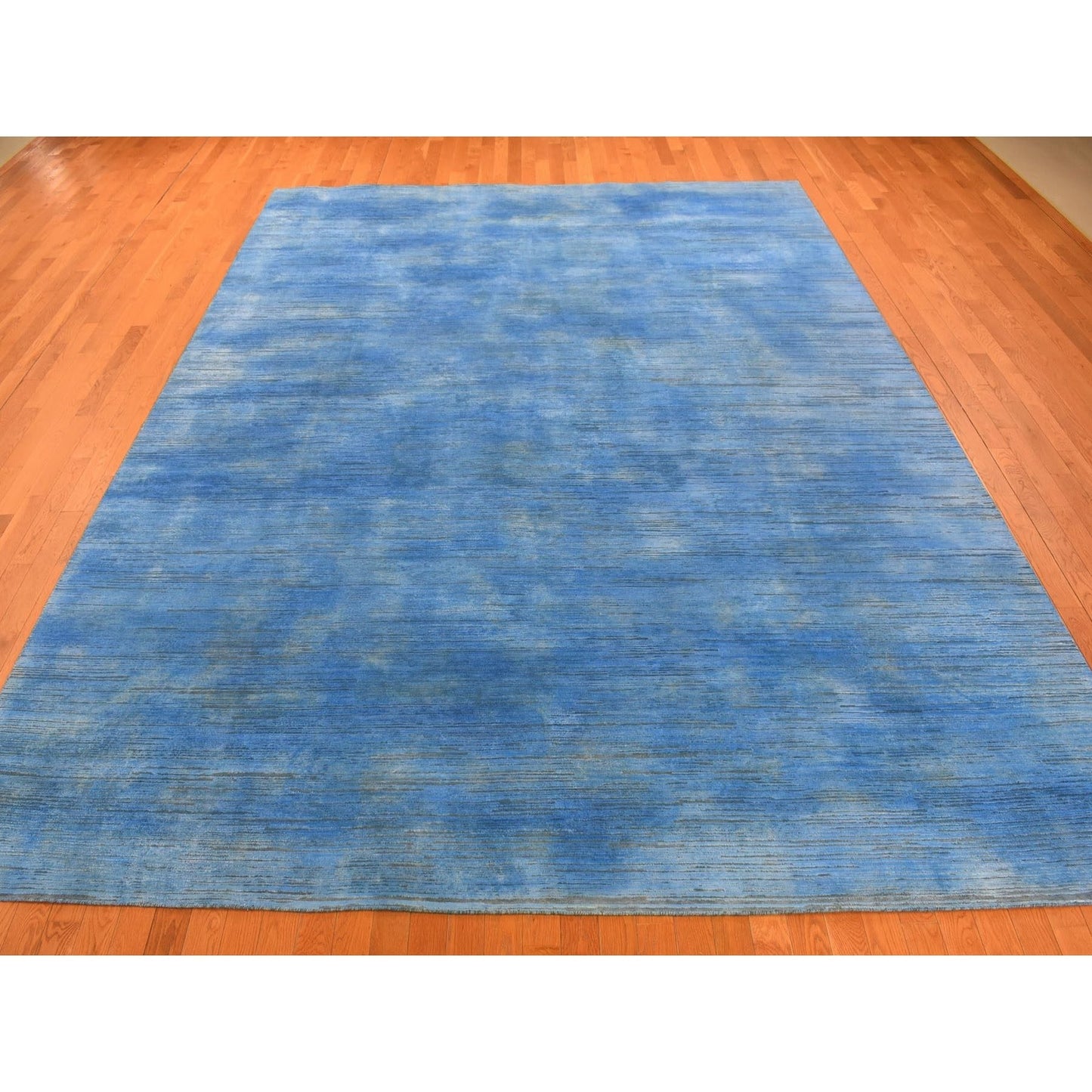 10'X14'1" Blue Wool Hand Knotted Overdyed Contemporary Design Rug