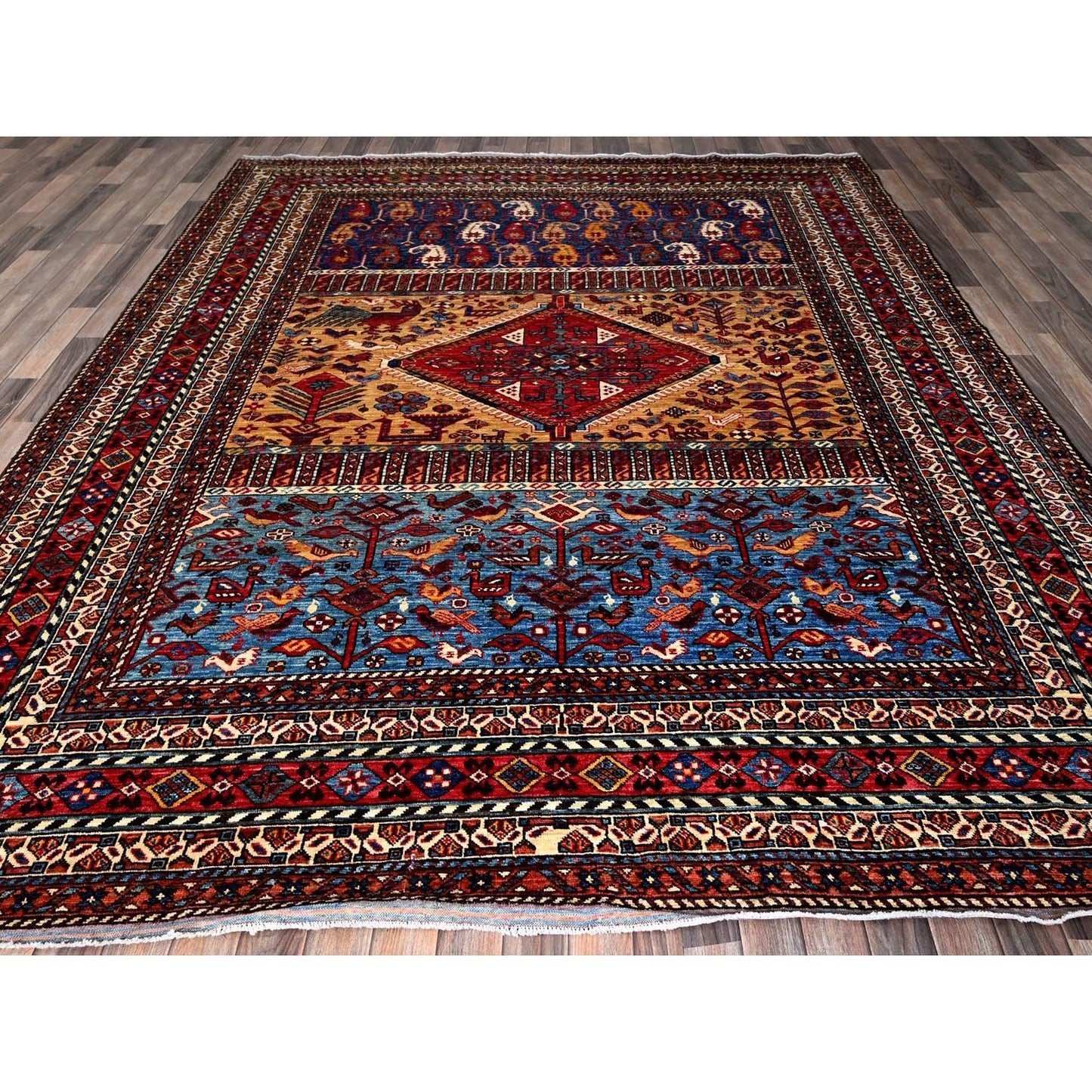 8'7"X10' Yellow Afghan Ersari With Turkish Knot Hand Knotted 100% Wool Rug