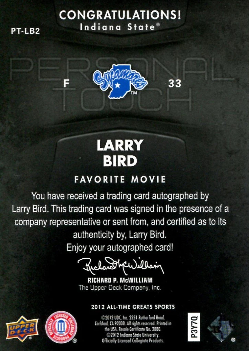 Larry Bird 2012 Upper Deck All-Time Greats