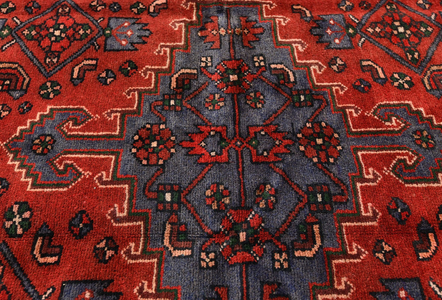 Vintage Hand-Knotted Wool Oriental Rug Red Tribal