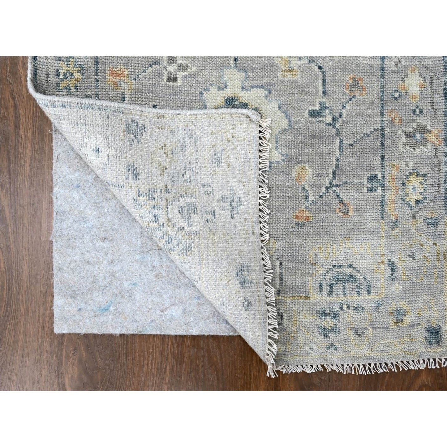 2'5"X13'10" Pastel Gray Oushak Design Hand Knotted Pure Wool Runner Rug