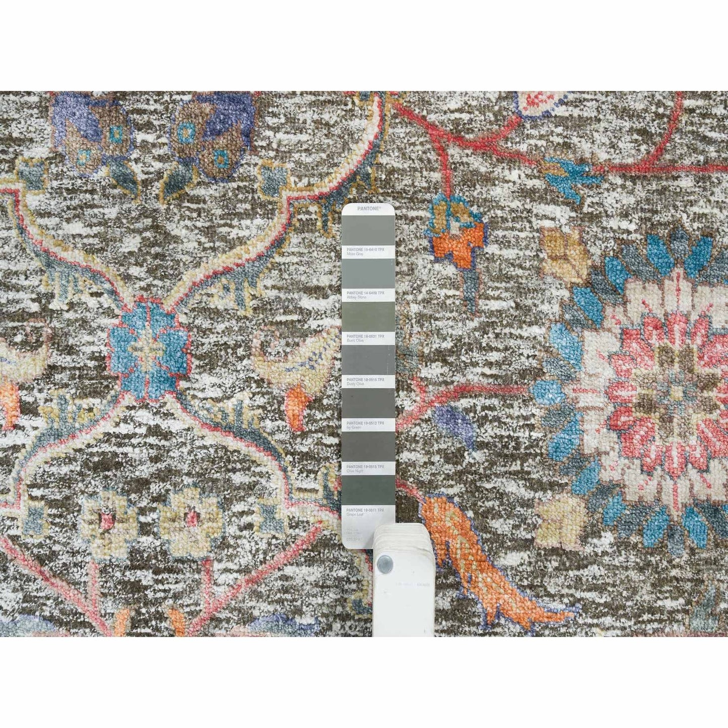 8'X10'1" Taupe Hand Knotted Striae Pattern Silk Textured Wool Rug