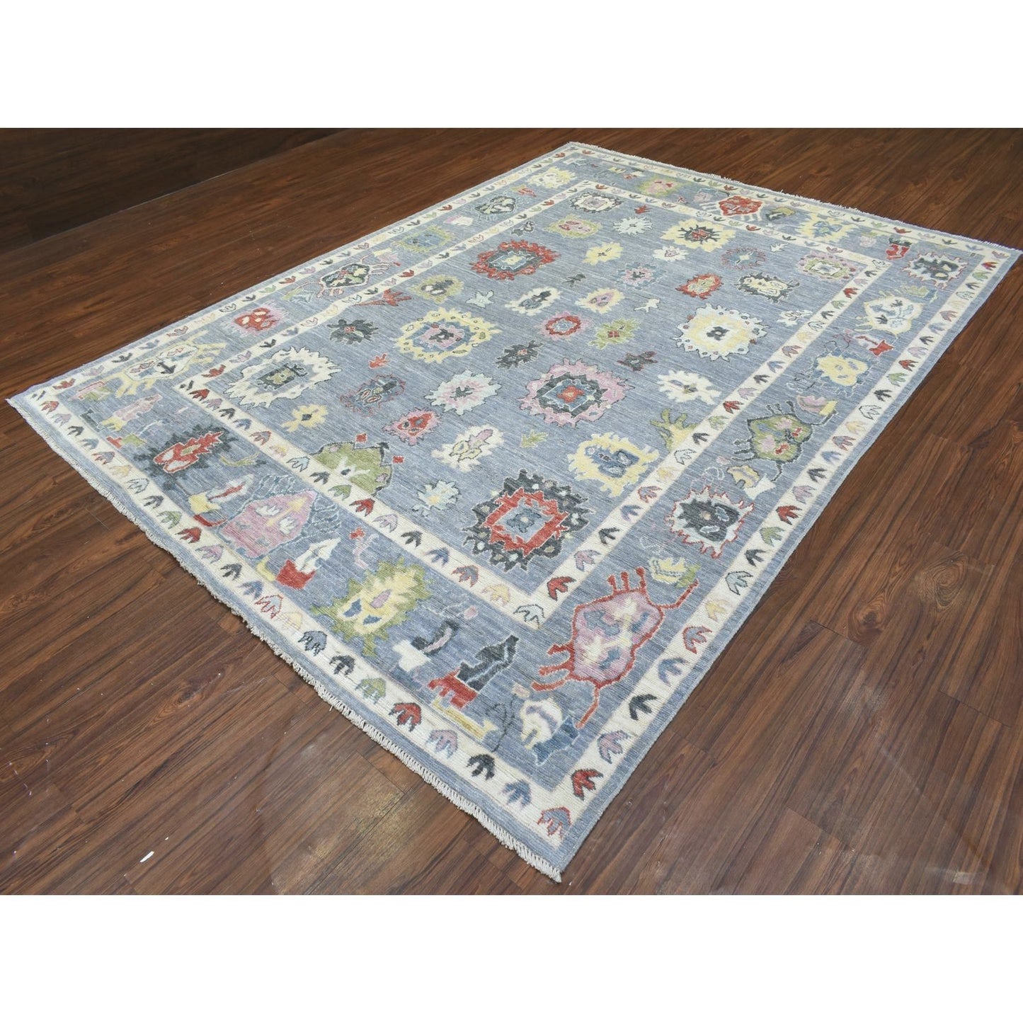 8'X10'7" Gray, Afghan Angora Oushak, Pure Wool Hand Knotted, Rug