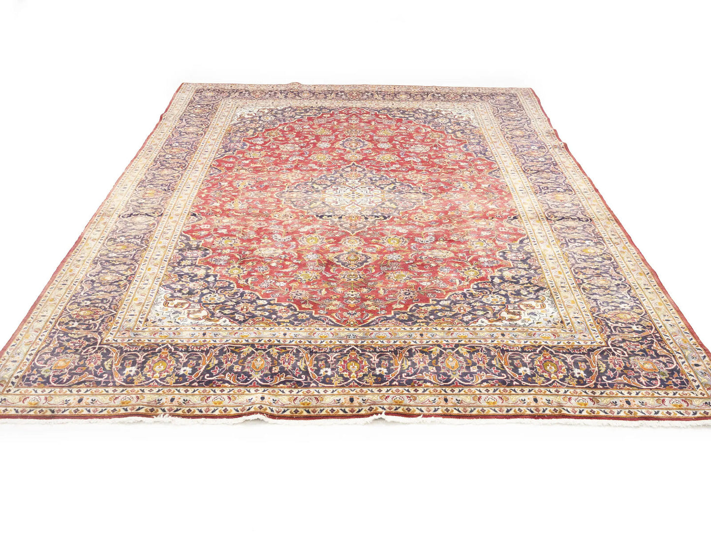 Semi-Antique Red Traditional Floral Handmade