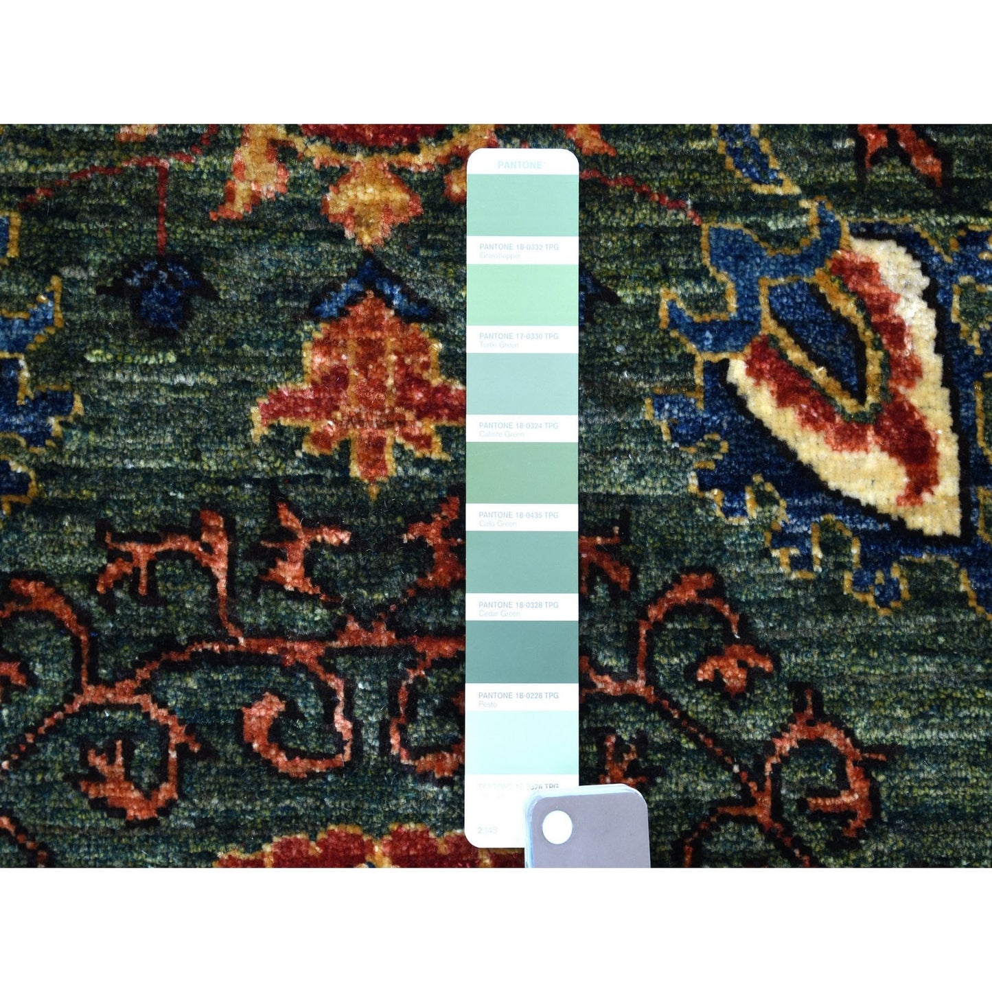 2'9"X9'7" Hand Knotted Green Afghan Turkoman Ersari Tribal Design Rug