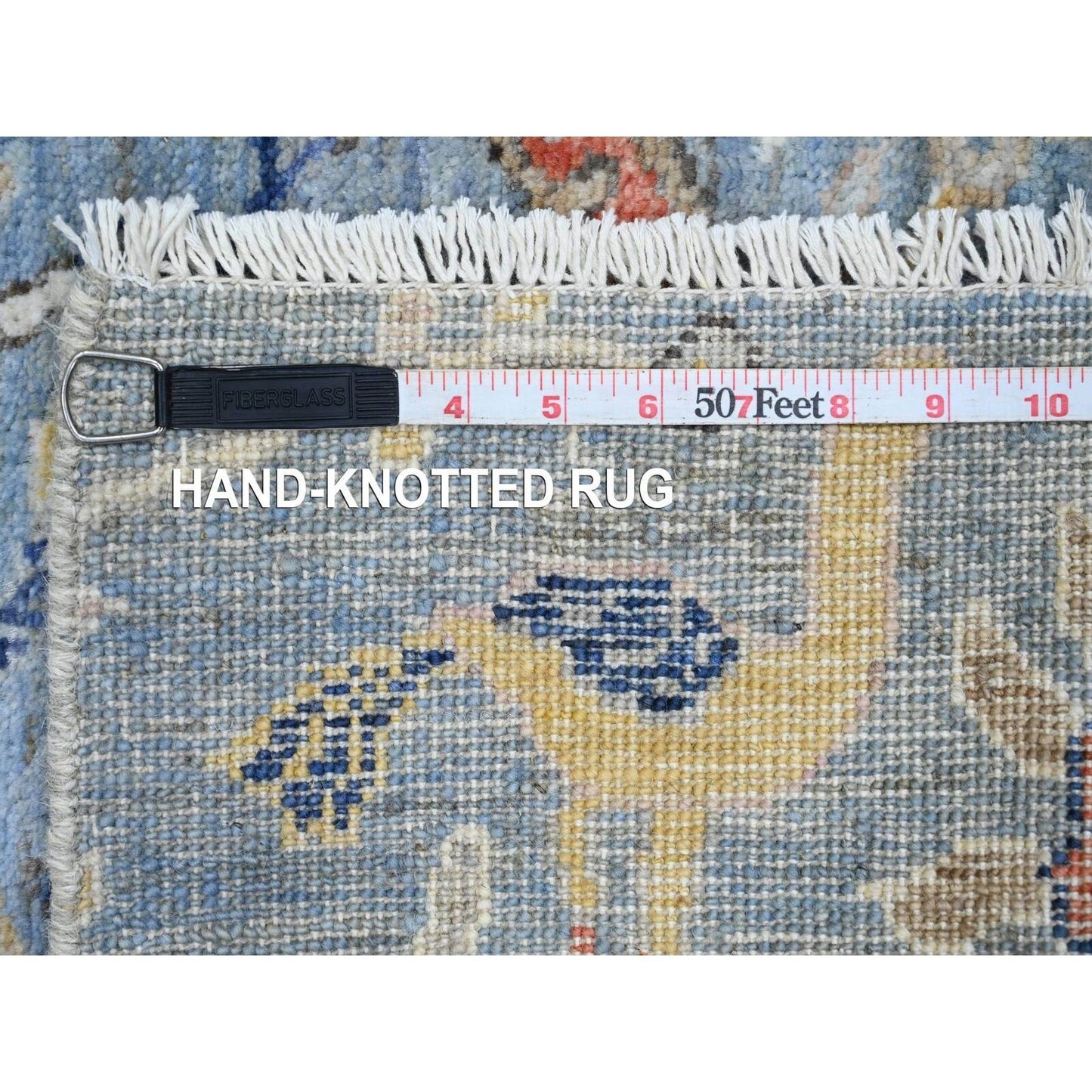 2'X6'4" Ruddy Blue Peshawar Birds Design Hand Knotted All Wool Runner Rug