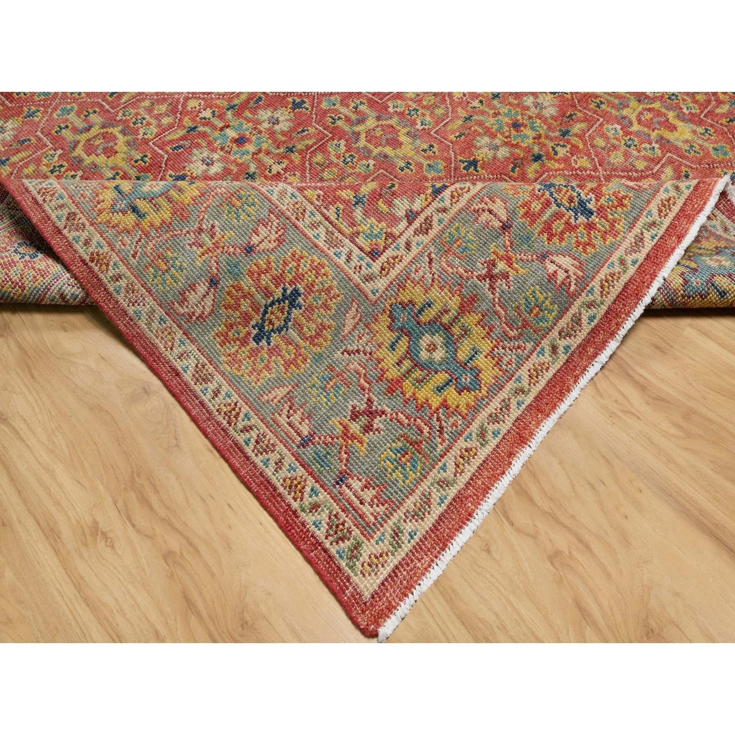 9'X11'10" Red 100% Wool Hand Knotted Antiqued Oushak Design Oriental Rug