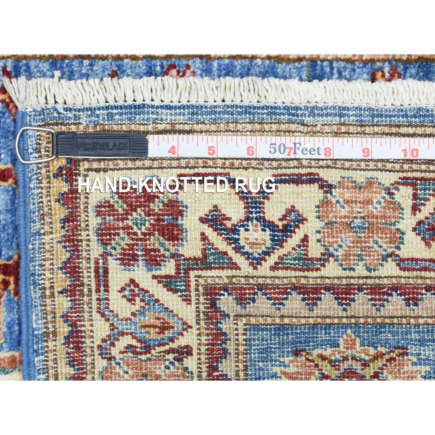 2'7"X10' Blue Afghan Super Kazak Pure Wool Hand Knotted Runner Rug