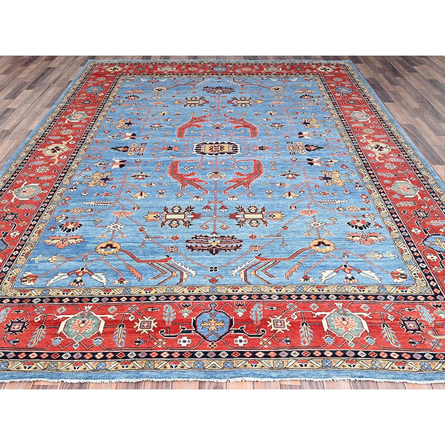 9'X11'6" Blue Extra Soft Wool Afghan Peshawar Hand Knotted Oriental Rug