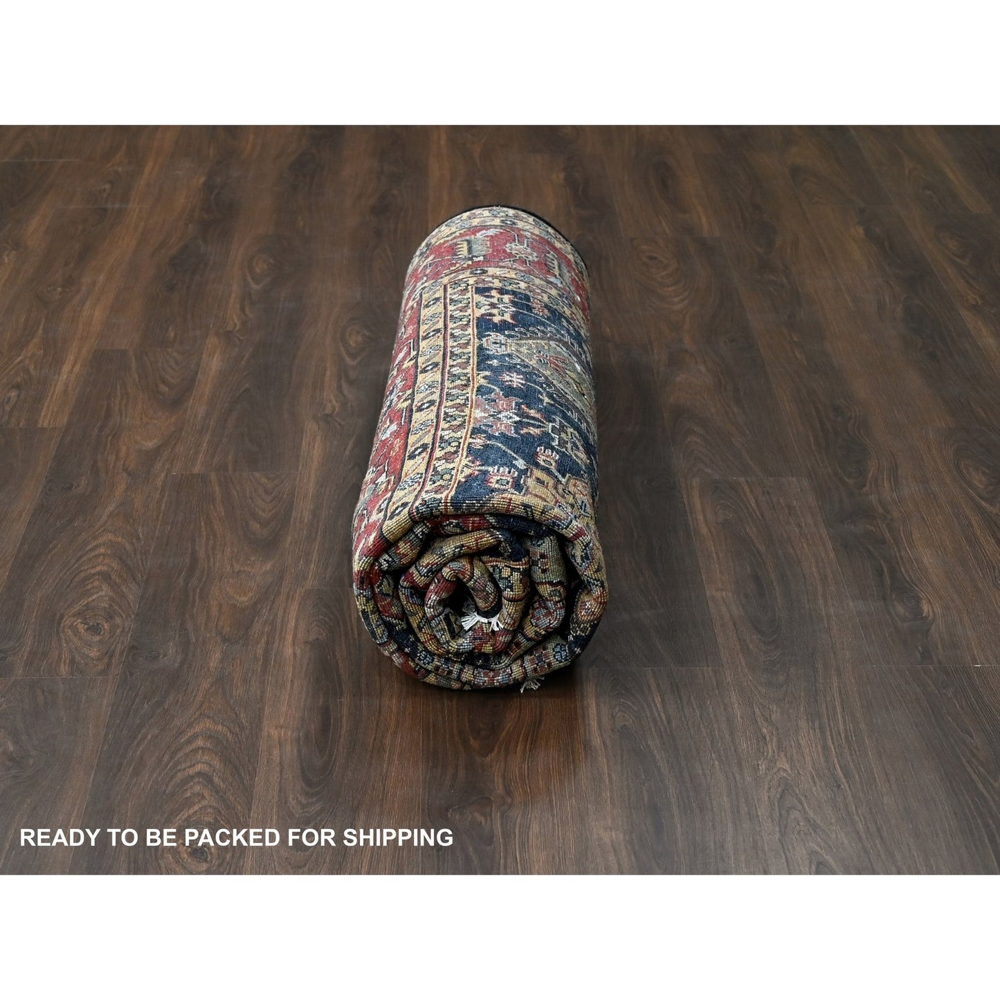 8'X8' Black Wool Karajeh Design Hand Knotted Square Oriental Rug