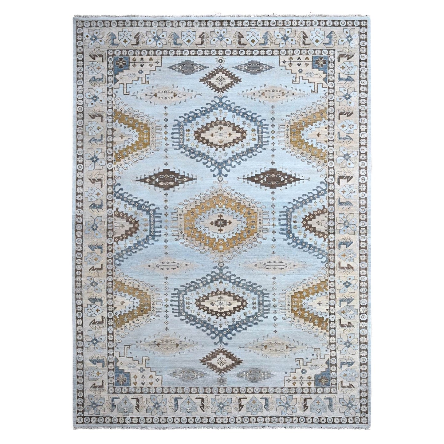 10'X14' Lazy Gray Hand Knotted Zoroastrian Village Inspired Geometric Rug