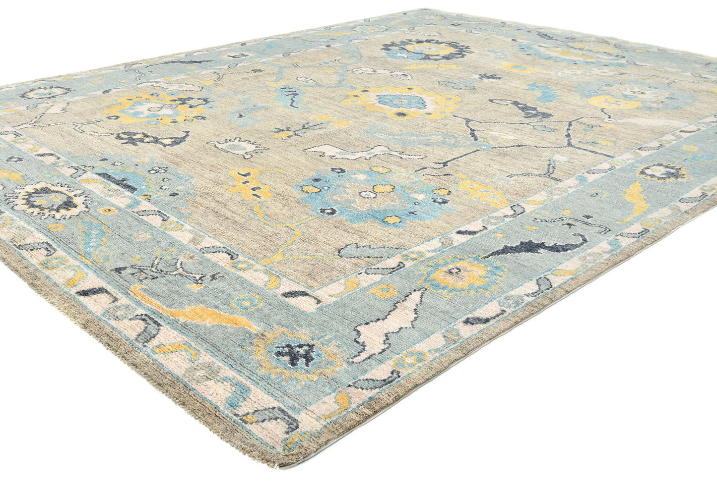 Hand-Knotted Oushak Oriental Rug Muted Brown