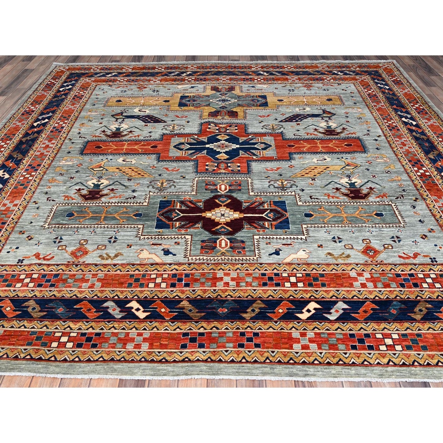 10'X10' Krypton Gray Caucasian Design Hand Knotted 200 Kpsi Wool Rug