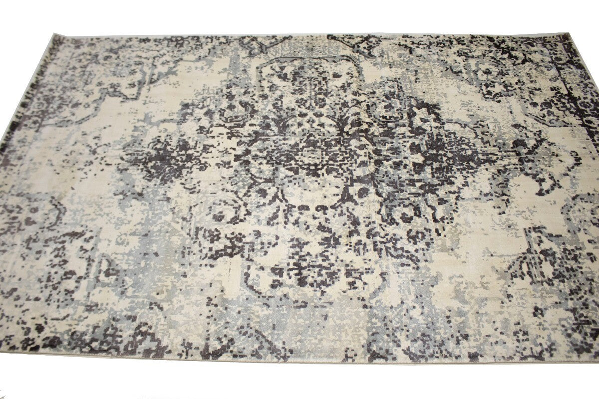 Distressed Brown & Cream Floral 5X8 Muted