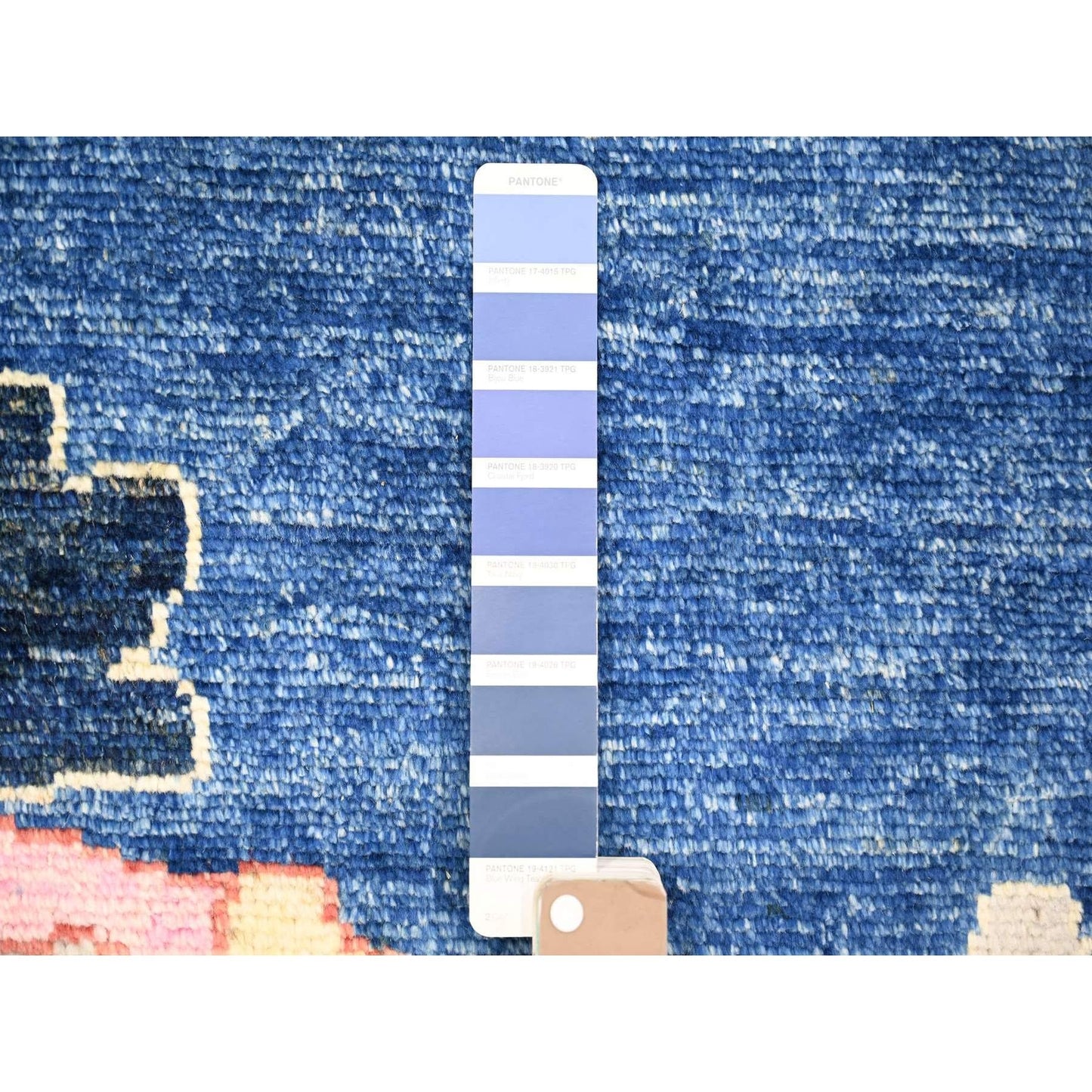 10'X13'9" Blue Hand Knotted Afghan Angora Oushak Extra Soft Wool Rug