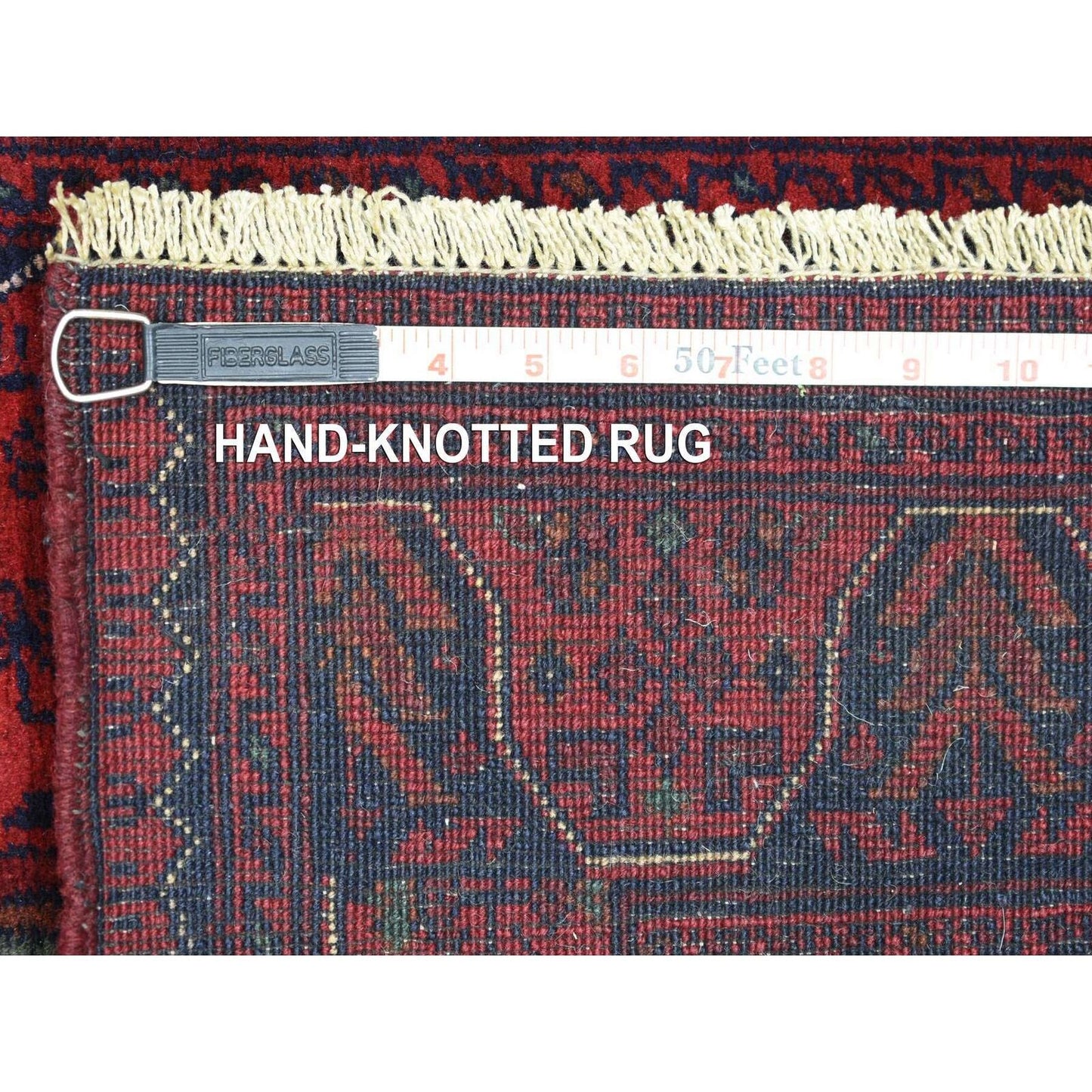 2'10"X9'8" Red Tribal Design Hand Knotted Afghan Khamyab Wool Runner Rug
