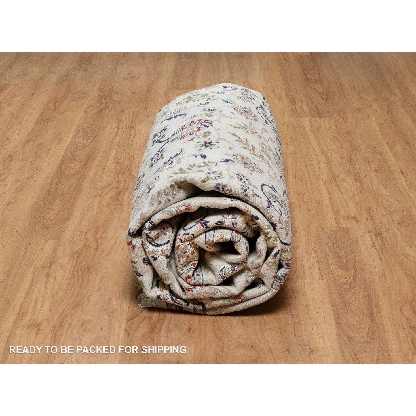 8'10"X12'4" White Nain With Flower Design Hand Knotted Wool And Silk Rug
