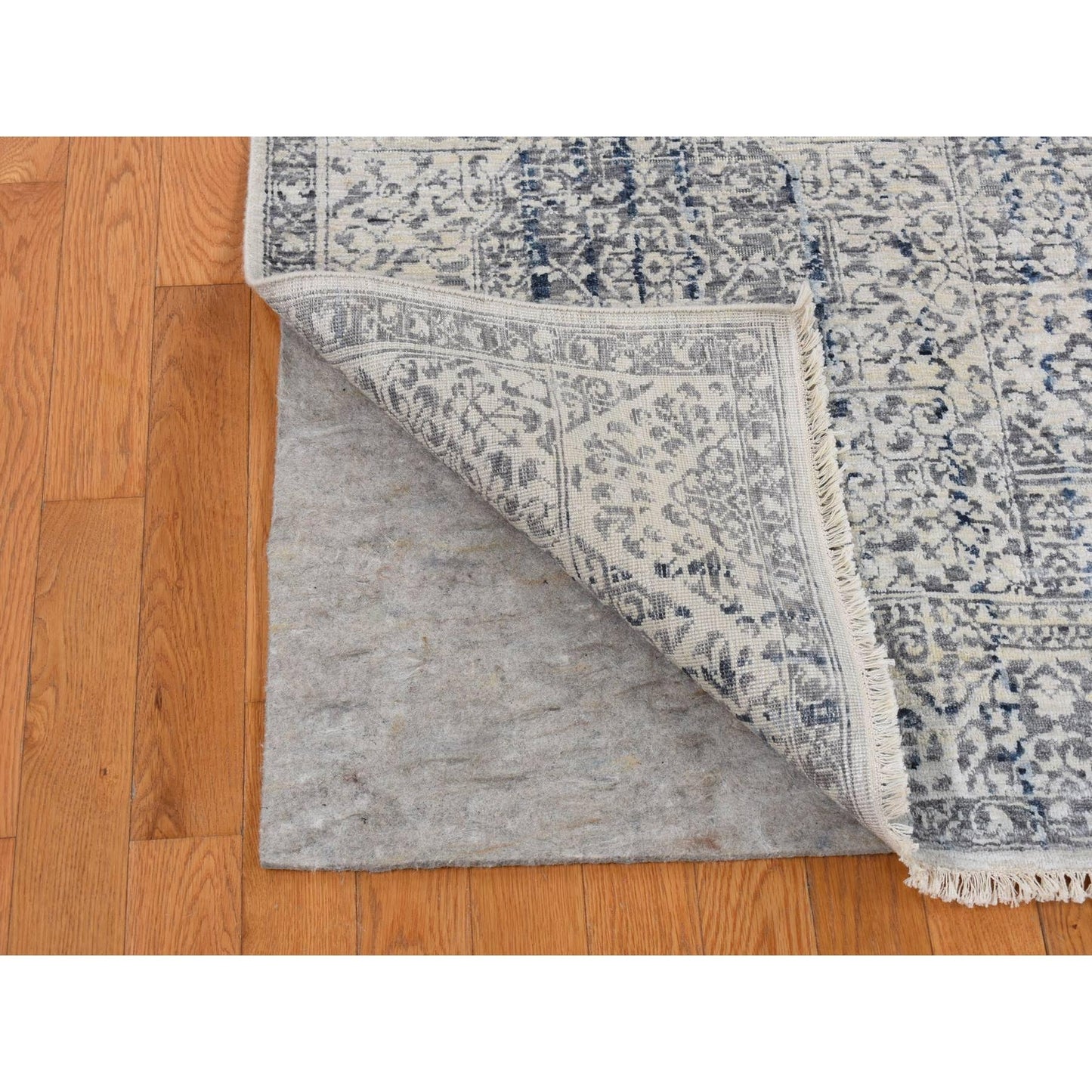 8'3"X10'2" Gray Silk Broken And Erased Design Vintage Hand Knotted Rug