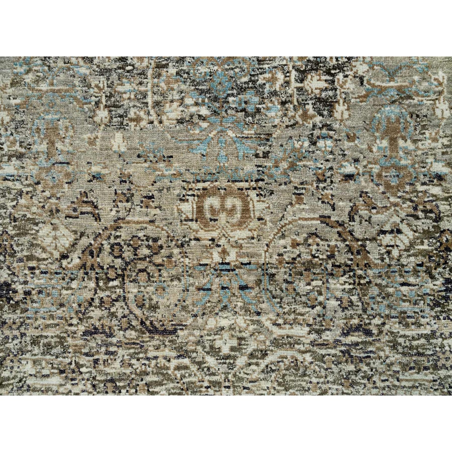 2'8"X23'10" Gray Transitional Hand Knotted Silk And Wool Xl Runner Rug