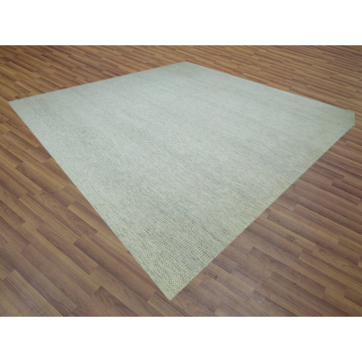 14'X14' Eggnog White Hand Knotted Modern Grass Design Wool Square Rug