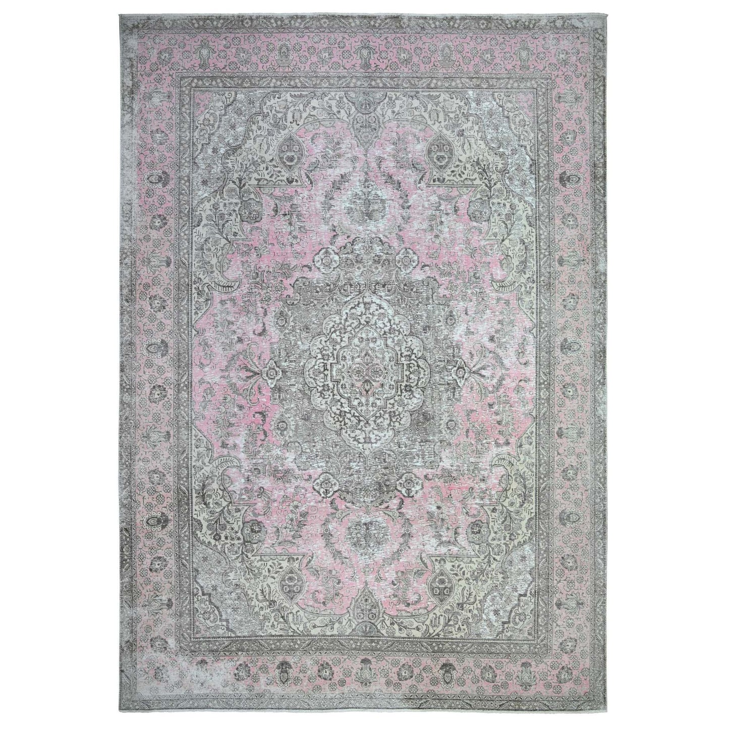 11'3"X15'9" Blush Pink Vintage Tebraz Soft Wool Hand Knotted Rug